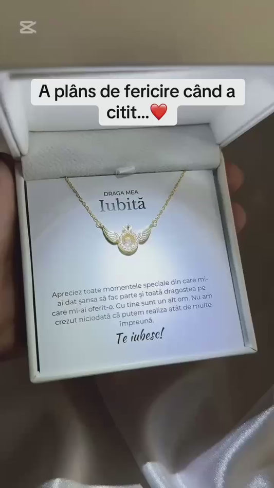 Set Colier Cadou Pentru Iubita, Colier Argint 925, Placat Cu Aur 14K, Cutie LED Premium, Cartonas Cu Mesaj Pentru Ea, Colier Guardian Angel